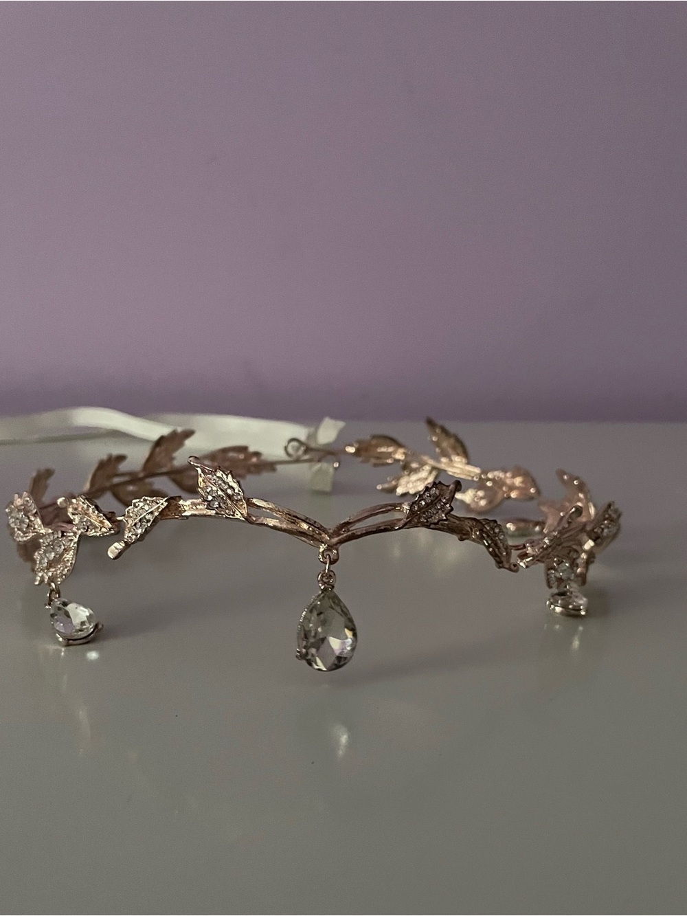 Gold Leaf Crystal Tiara Headband - Elegant Bridal Accessory